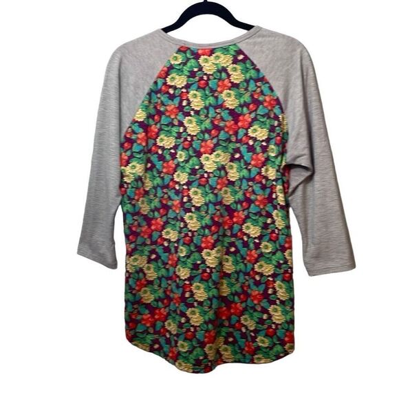 LuLaRoe Randy baseball style print and solid raglan sleeve top L - Picture 4 of 8